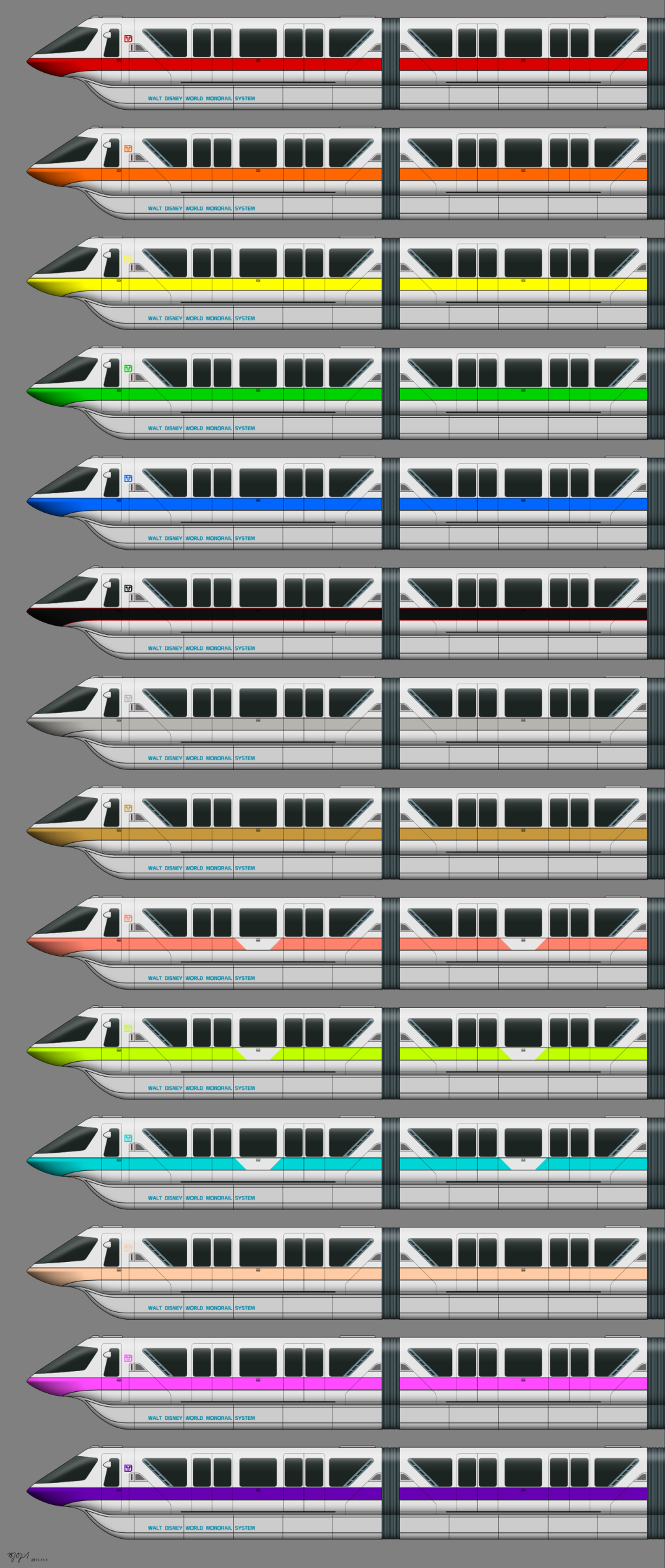 Picture of: WDW Monorail – All Colors by BJ-O on DeviantArt